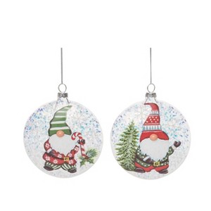 Transpac Glass 4.5 in. Multicolored Christmas Painted Gnome Round Ornament Set of 2 - 1 of 2