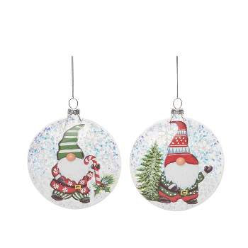 Transpac Glass 4.5 in. Multicolored Christmas Painted Gnome Round Ornament Set of 2