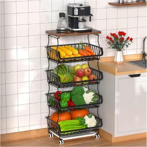 MaseiKar 5 Tier Fruit Basket for Kitchen Organizers and Storage, Stackable Metal Wire Basket Stand Cart with Wheels for Fruit Vegetable - 1 of 4