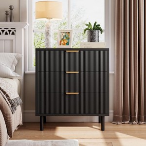 Black Fluted 3-Drawer Dresser - Modern Storage w/ Anti-Tip Device for Bedroom & Living Room - 1 of 4