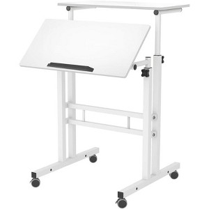 Height Adjustable Standing Desk 60 x 60 x 70-110 cm Mobile Desk with 4 Wheels 180° Tilt Tray Computer Desk for Home Office White - 1 of 4