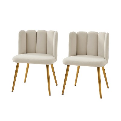 Set of 2 Barbara Contemparary Velvet Vanity Stool For Makeup Room, Moden Accent Side Chairs For Living Room With Shell Back And Golden Metal Legs| ARTFUL LIVING DESIGN