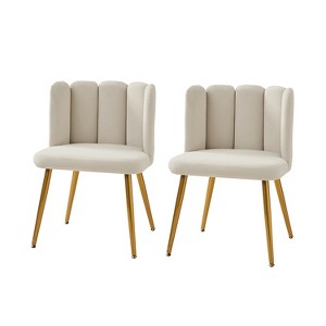 Set of 2 Barbara Contemparary Velvet Vanity Stool For Makeup Room, Moden Accent Side Chairs For Living Room With Shell Back And Golden Metal Legs| ARTFUL LIVING DESIGN - 1 of 4