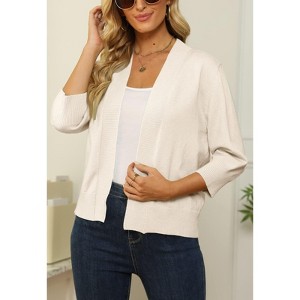 Women's 3/4 Sleeve Open Front Cropped Cardigan Sweater Elegant Shrugs for Women - 1 of 4