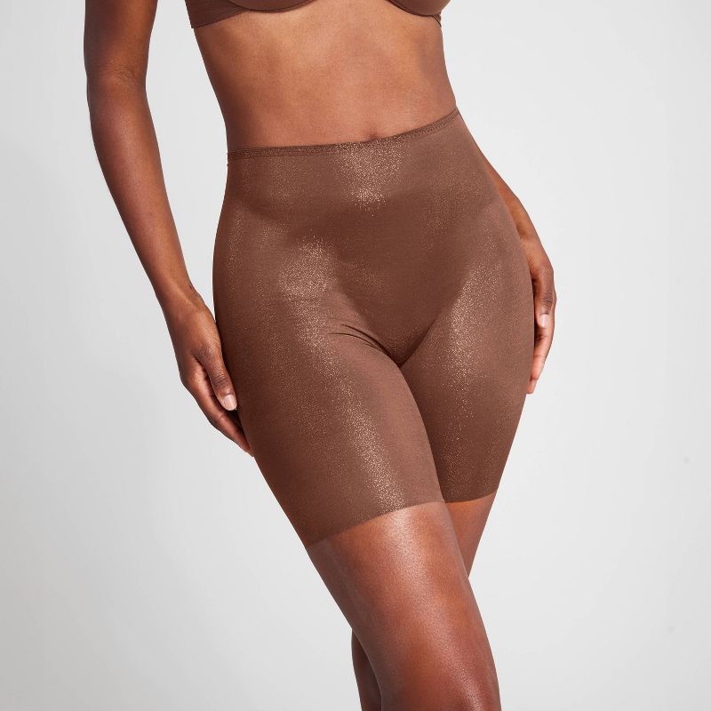 ASSETS by SPANX Women's Sheer Smoothers Foiled Mid-Thigh Bodysuit - Chocolate Glow, 3 of 5