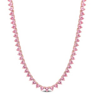 EVERLY JEWELRY  |   Rose Plated Sterling Silver 31.2 CT TGW Created Pink Sapphire Necklace Tongue & Groove Clasp - 1 of 4