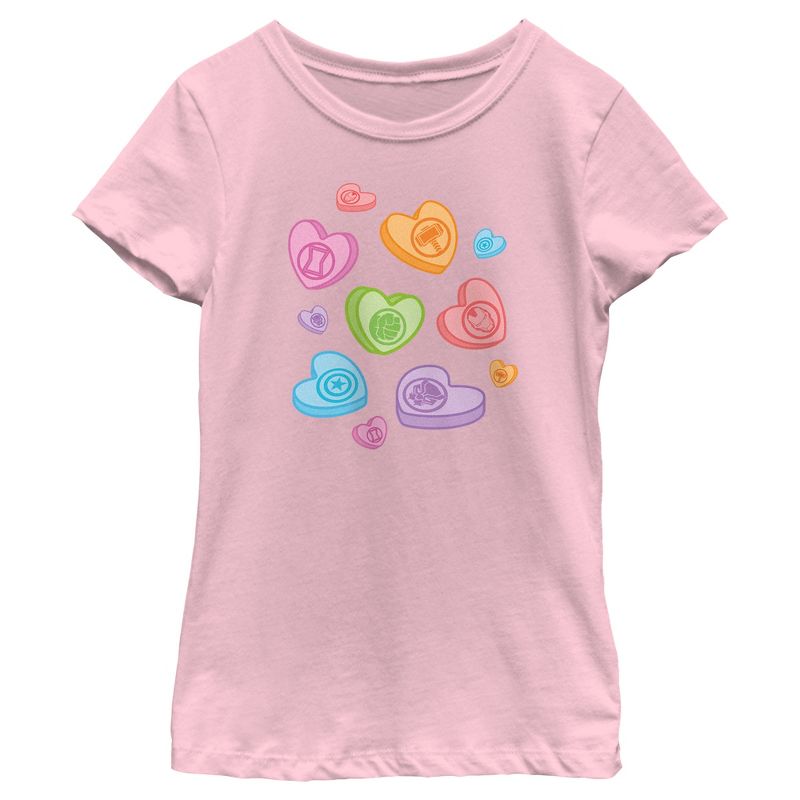 Girl's Marvel Avengers Candy Hearts T-Shirt, 1 of 5