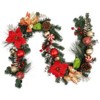 Christmas Lighted Garland, 6FT Pre-Lit Christmas Garland with Ball Ornaments, Flowers, Ribbons, Pine Cones, Berries for Door Stairs Mantle Decoration - 2 of 4