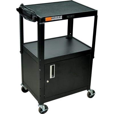 Luxor Adjust Height AV Cart w/Locking Cabinet Black 24- 42Hx24Wx18D AVJ42C