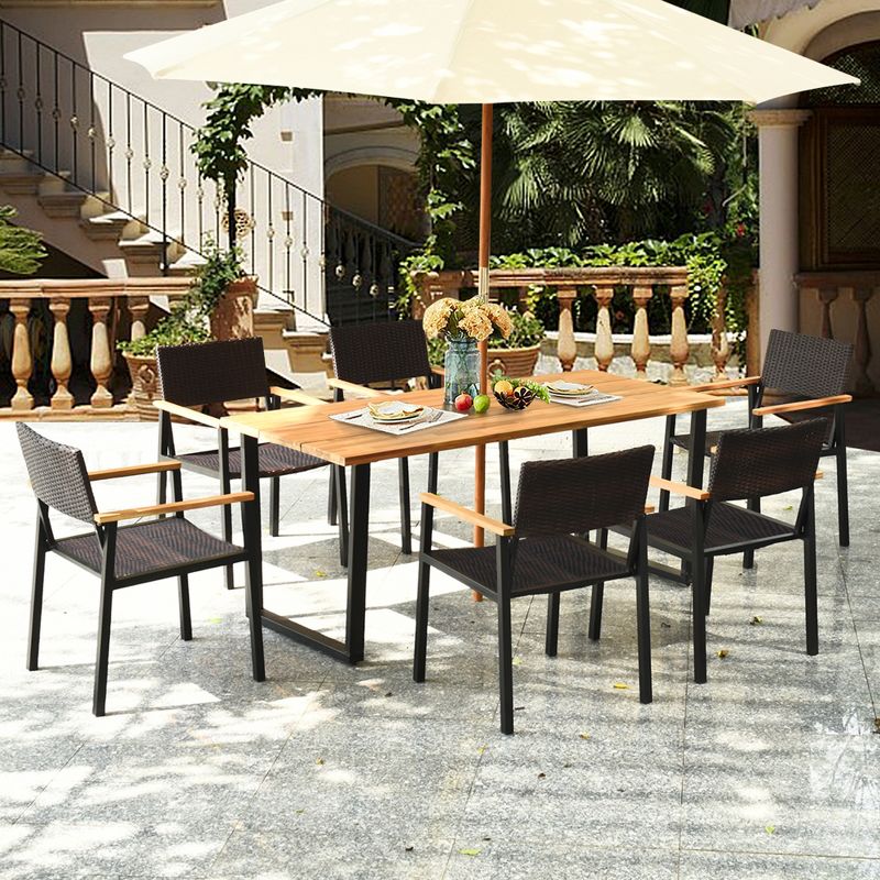 Tangkula Patented 7PCS Patio Garden Dining Set Outdoor Dining Furniture Set w/ Umbrella Hole, 4 of 11