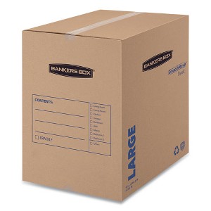 Bankers Box SmoothMove Basic Moving Boxes, Regular Slotted Container (RSC), Large, 18" x 18" x 24", Brown/Blue, 15/Carton - 1 of 4