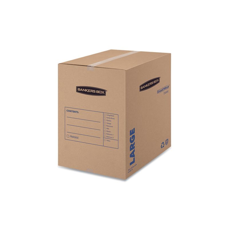 Bankers Box SmoothMove Basic Moving Boxes, Regular Slotted Container (RSC), Large, 18" x 18" x 24", Brown/Blue, 15/Carton, 1 of 6