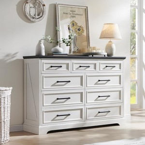 SinCiDo 9 Drawers Dresser for Bedroom, Farmhouse Wooden Chest of Drawer with Metal Handle, 36" H Rustic Drawer Organizer, Off White - 1 of 4