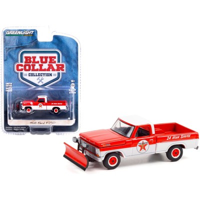 1968 Ford F-250 Pickup Truck w/ Snow Plow "Texaco Service" Red & White "Blue Collar Collection" 1/64 Diecast Car by Greenlight