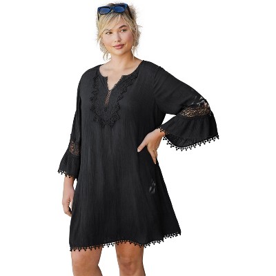 Swim 365 Women’s Plus Size Embroidered Crinkle Cover Up, 38/40 - Black ...