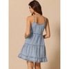 INSPIRE CHIC Women's Denim Spaghetti Strap Tiered A-Line Sleeveless Jean Dress - 3 of 4