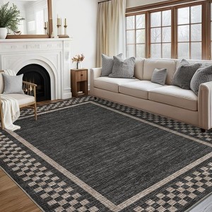 Washable Area Rug Living Room Rugs Modern Bordered Soft Throw Carpet Low Pile Non Slip Checkered Bedroom Rug Geometric Carpet for Nursery - 1 of 4