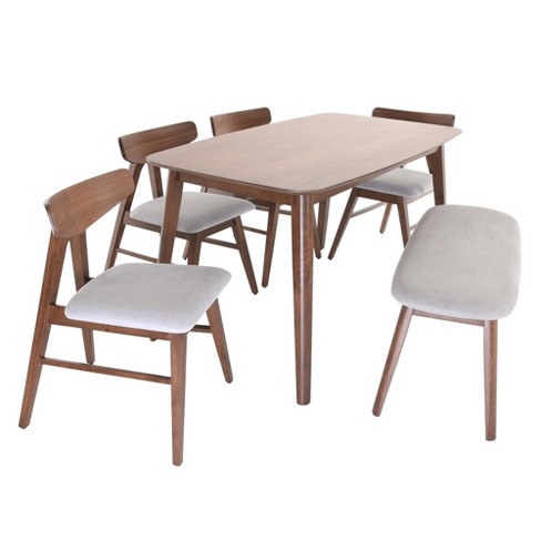 Zenvida Mid Century 6 Piece Dining Set With Upholstered Bench, Chairs ...