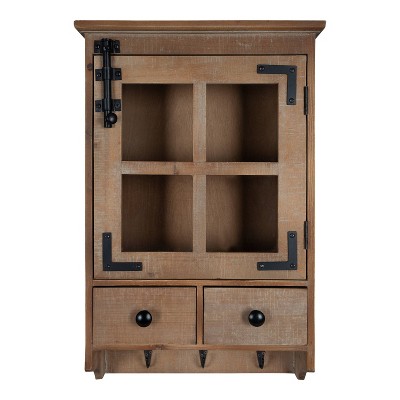 Hutchins Decorative Farmhouse Wood Wall Cabinet with Window Pane Glass Door Rustic Brown - Kate & Laurel All Things Decor