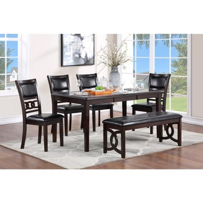 Ebony Black 46" Transitional Solid Wood and Faux Leather Bench