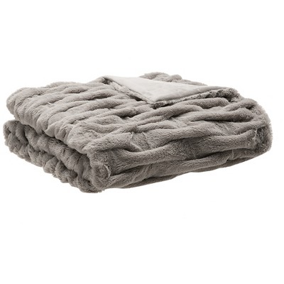 Gray Ruched Faux Fur Throw (60"x50")