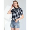 INSPIRE CHIC Women's Tie Neck Short Sleeve Plaid Blouse - 2 of 4