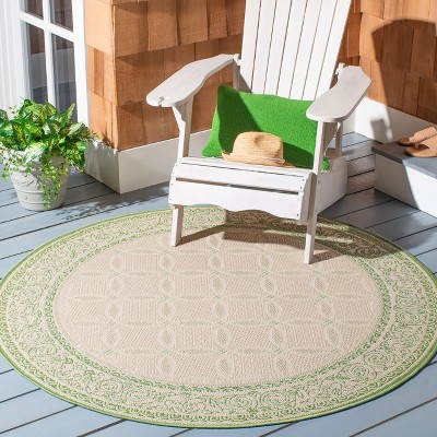 Natural Olive Round Synthetic Indoor/Outdoor Area Rug