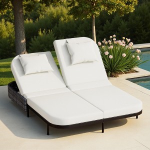 Outdoor Patio Iron Frame Double Daybed Sunbed with 5-Position Adjustable Backrest and Pillows - 1 of 4