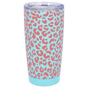 Elanze Designs 20 oz Stainless Steel On the Go Insulated Travel Tumbler With Push Top Lid, Blush Pink Cheetah Leopard Print Sky Blue - 1 of 4