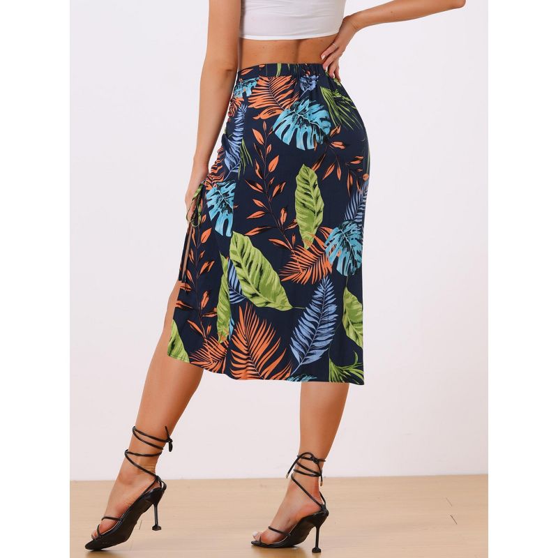 Allegra K Women's Summer Beach Ruched Front Tropical Skirt with Slit, 4 of 6