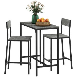 Resenkos Bar Table Set,Kitchen Table Chair Set,3 Piece Bar Table and Chairs, Dining Table Set for 2, Counter Height Kitchen Table with Bar stools,Gray - 1 of 4