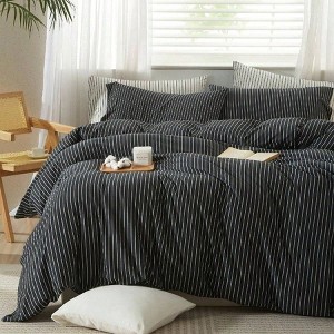 Striped Duvet Cover Set, 100 Cotton Jersey Knit, Wrinkle - Free, Heathered Charcoal White Stripes, King - 1 of 4