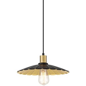 Possini Euro Design Piaza 12 1/4" Mid Century Modern Pendant Ceiling Light Fixture Dining Room Over Table Kitchen Island Hanging Black Gold Finish - 1 of 4