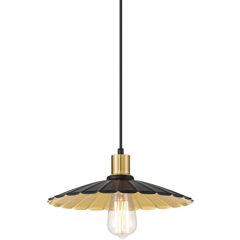 Possini Euro Design Piaza 12 1/4" Mid Century Modern Pendant Ceiling Light Fixture Dining Room Over Table Kitchen Island Hanging Black Gold Finish - image 1 of 4