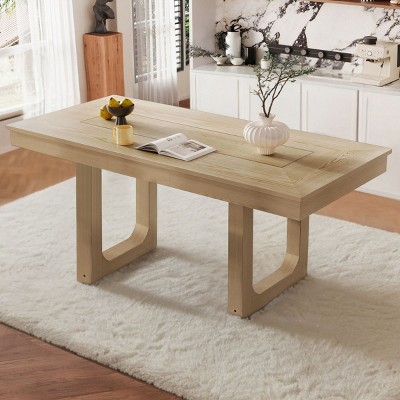 60"-78" Natural Extendable Farmhouse Dining Table with Removable Leaf,Solid Wood Kitchen Table for 4-8 People–The Pop Home