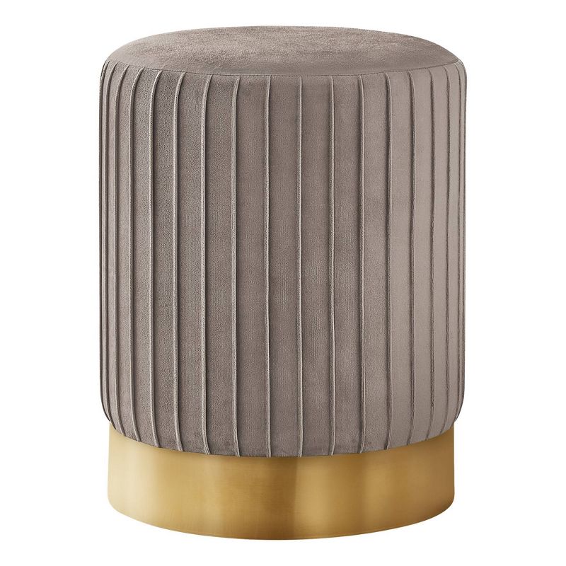 18" Round Velvet Upholstered Pouf with Pleated Sides - EveryRoom, 1 of 6