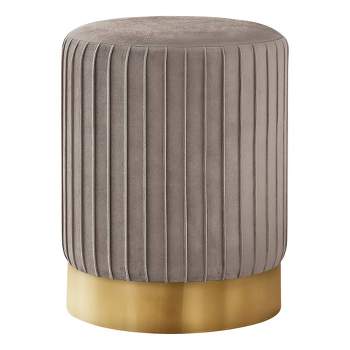 18" Round Velvet Upholstered Pouf with Pleated Sides - EveryRoom