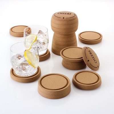 Design Ideas Cheers Coasters - 10 Cork Drink Coasters - Cork, 3.9" x 3.9" x 5.6"