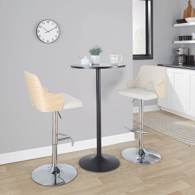 Stella Adjustable Cream Fabric and Chrome Swivel Barstool Set