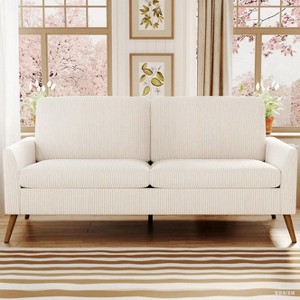 Dyonery 60" Loveseat Sofa, Comfy Mid Century Modern Couches for Living Room, Tool-Free Setup Small Couches, for Bedroom Office, Corduroy - Beige - 1 of 4