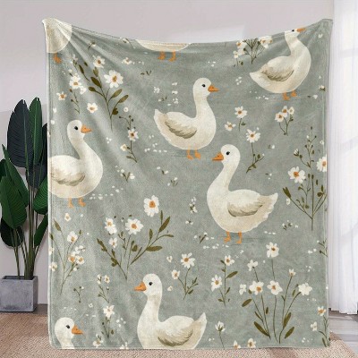 Flannel Blanket Soft Cozy Vintage Style with Cute Duck Floral Print,Christmas Gift.