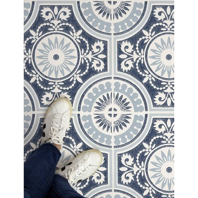 Blue and White Vinyl Peel and Stick Floor Tiles, 12" x 12"