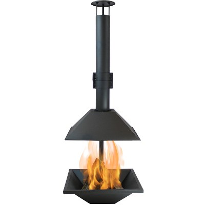 Sunnydaze Outdoor Backyard Patio Modern Style Steel Wood-Burning Fire Pit Chiminea with Open Sides - 80" - Black