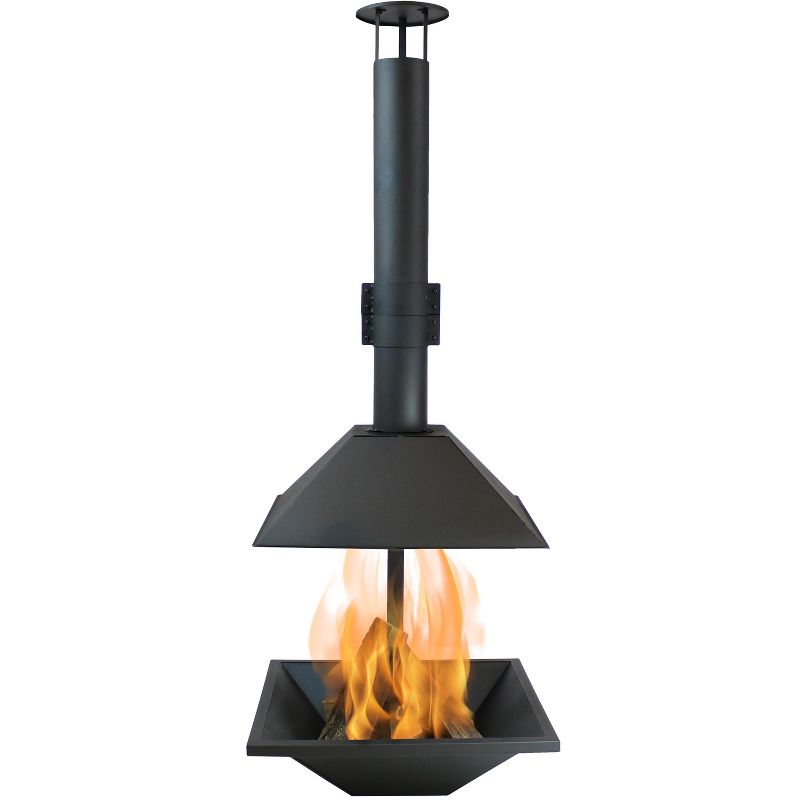 Sunnydaze Outdoor Backyard Patio Modern Style Steel Wood-Burning Fire Pit Chiminea with Open Sides - 80" - Black, 1 of 11