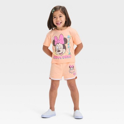 Toddler Girls' 2pc Disney Minnie Mouse T-Shirt & Retro Knit Shorts Set - Orange 5T