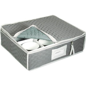 J&V TEXTILES Wine Cup Storage Chest - Deluxe Quilted Microfiber (Light Gray) - 1 of 4