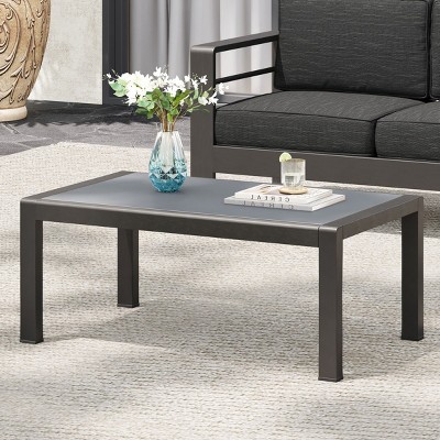 Modern Aluminum Outdoor Coffee Table,Rectangular Patio Coffee Table for Backyard,Weather Resistan Aluminum Coffee Table-Cuddlewood