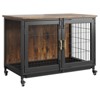 37.5" Rustic Farmhouse Dog Kennel – Furniture Style Pet Crate w/ Wheels, Tray & Ventilation - 4 of 4