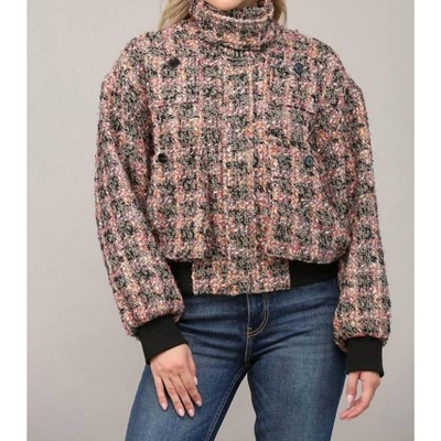 Women's Pocketed Tweed Bomber Jacket - Fate
