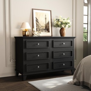 6 Drawer Dresser for Bedroom, Wide Chest of Drawers with Vintage Handle, Modern Wood Dresser Wide Cabinet - 1 of 4